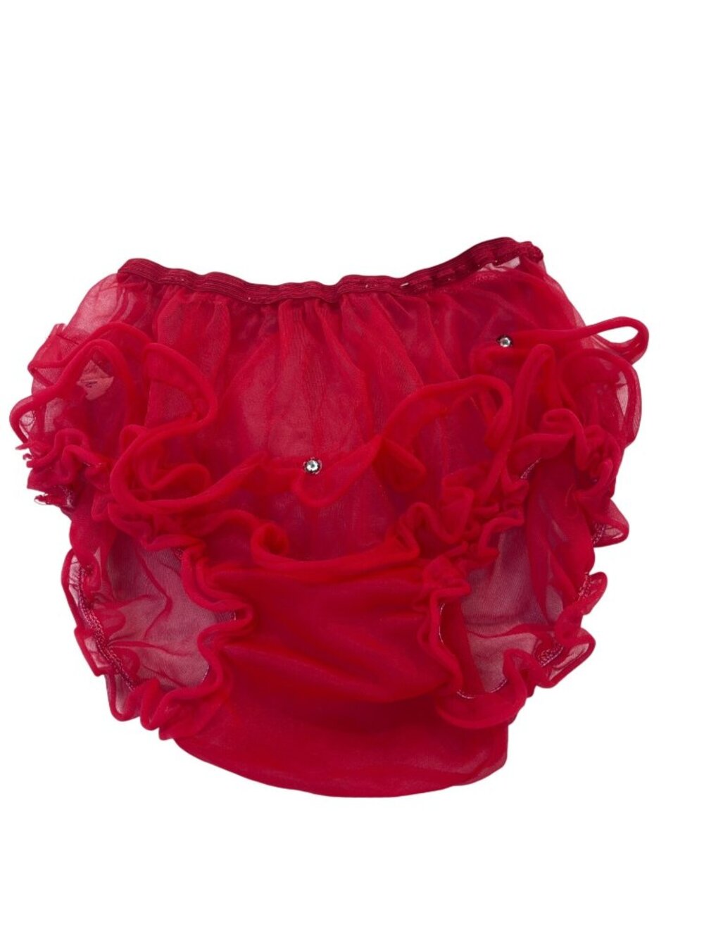 Vintage Red Sheer Nylon Ruffled Diaper Cover 6-12 months w/ Rhinestone Accents